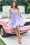 A Line Sequins Purple Short Homecoming Dress with Appliques  TN441-Tirdresses