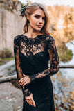 A line Black Sweetheart Long Sleeves Lace Beach Wedding Dresses TN383-Tirdress