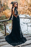 A line Black Sweetheart Long Sleeves Lace Beach Wedding Dresses TN383-Tirdress