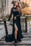 A line Black Sweetheart Long Sleeves Lace Beach Wedding Dresses TN383-Tirdress