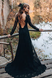 A line Black Sweetheart Long Sleeves Lace Beach Wedding Dresses TN383-Tirdress