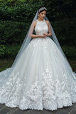 Ball Gown Hater Neckline Lace Appliques Princess Wedding Dress TD0023
