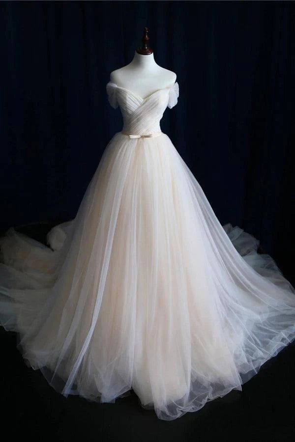 Ball Gown Tulle Sweetheart Lace up Bowknot Wedding Dresses WD200-Tirdress