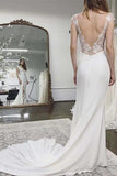 Beach Wedding Dress Cap Sleeves Appliques Backless Lace Bridal Dresses TN199 - Tirdress