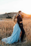 Beach Wedding Gown Split Sky Blue Rustic Wedding Dresses With Court Train TN336 - Tirdress