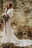 Beautiful Lace Mermaid Round Neck Long Sleeves Wedding Dresses TN355-Tirdress