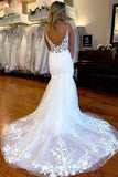 Beautiful Mermaid Satin Lace Wedding Dresses Bridal Gown With Side Slit TN342-Tirdress
