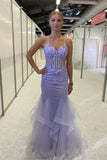 Beautiful Lavender Spaghetti Straps Lace Sleeveless Prom Dress TP1271