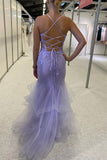 Beautiful Lavender Spaghetti Straps Lace Sleeveless Prom Dress TP1271
