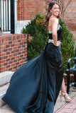 Black Rhinestone V-Neck Long Formal Dress with Attached Train TP1262-Tirdress