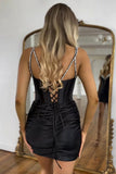 Black Sequins Spaghetti Straps Tight Homecoming Dress Cocktail Dress TN438-Tirdress