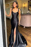 Black Straps Floral Mermaid Long Prom Dress Formal Dress TP1250-Tirdress