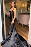 Black Straps Floral Mermaid Long Prom Dress Formal Dress TP1250-Tirdress