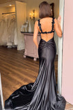 Black Straps Floral Mermaid Long Prom Dress Formal Dress TP1250-Tirdress