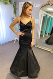 Black Surplice Pleated Straps Long Prom Dress Evening Dress with Bow TP1225