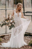 Bohemian Wedding Dress A-line V-Neck Lace Beach Bridal Gown