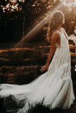 Bohemian Wedding Dress A-line V-Neck Lace Beach Bridal Gown-Tirdress