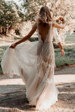Bohemian Wedding Dress A-line V-Neck Lace Beach Bridal Gown-Tirdress