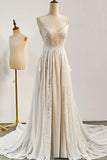 Bohemian Wedding Dress Lace V Neck Long Elegant Bridal Gown-Tirdress