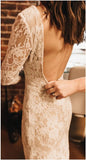 Boho Lace V Neck Long Sleeve Mermaid Rustic Wedding Dresses TN368-Tirdress