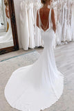 Charming Mermaid V Neck Satin Modest Long Wedding Dress TD0027-Tirdress