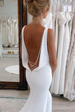 Charming Mermaid V Neck Satin Modest Long Wedding Dress TD0027-Tirdress