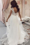 Charming A Line V Neck Cap Sleeves Tulle Wedding Dresses  TN264-Tirdress