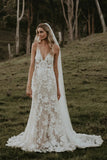 Chic Sheath Column V Neck Floral Lace Rustic Wedding Dress Bridal Gown TN372-Tirdress