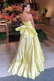 Chic Strapless A-Line Empire Yellow Party Dress Prom Dress With Bow-Tirdress