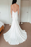 Classic Spaghetti Straps V-Neck Beach Simple Mermaid Wedding Dress TN362-Tirdress