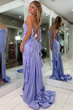 Classy V-Neck Spaghetti Straps Pleats Ruffles Lilac Prom Dress