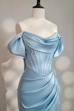Cold Shoulder Light Blue Corset Long Prom Dress Party Dress-Tirdress