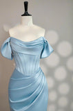 Cold Shoulder Light Blue Corset Long Prom Dress Party Dress-Tirdress