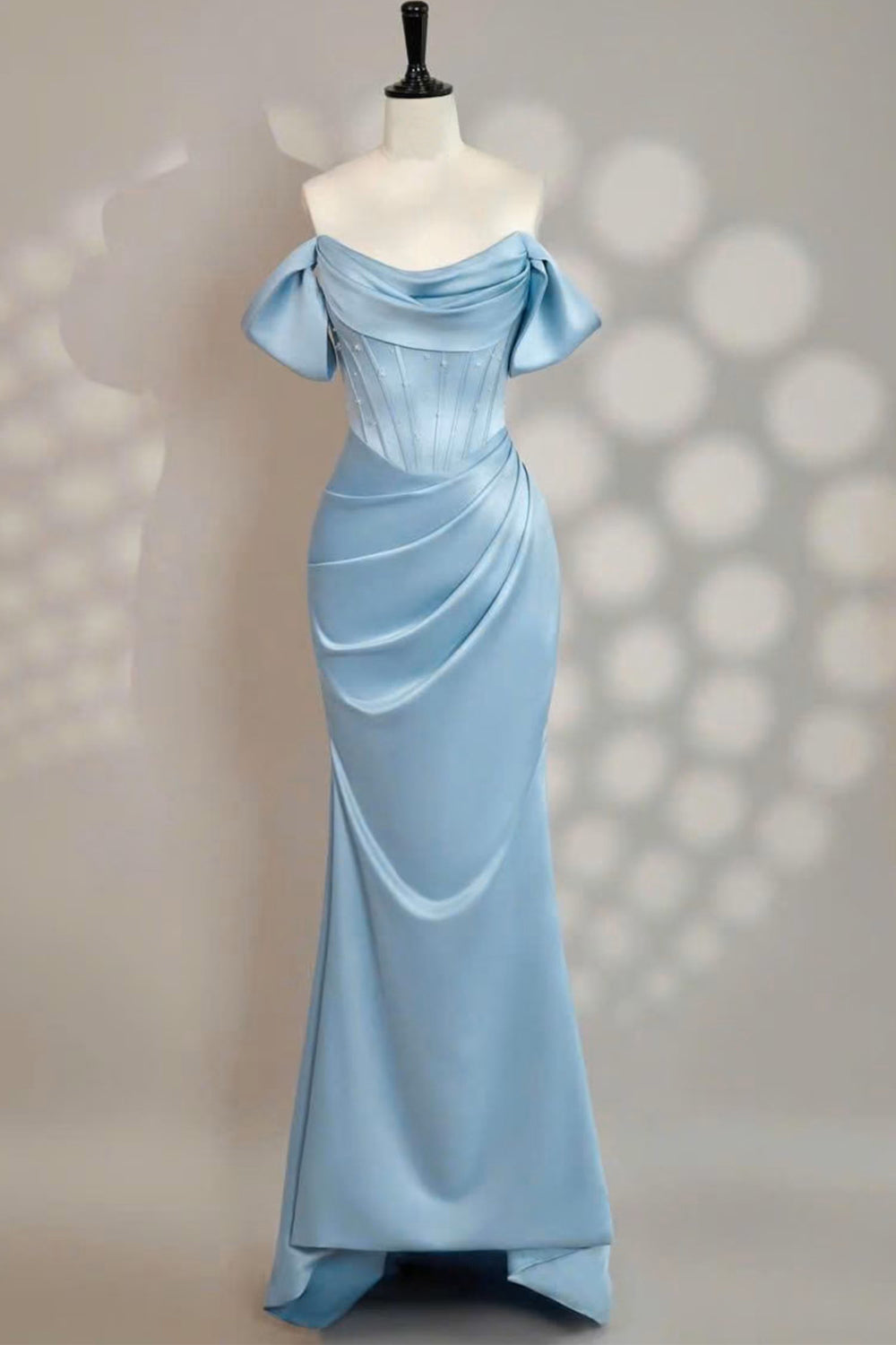 Cold Shoulder Light Blue Corset Long Prom Dress Party Dress-Tirdress