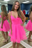 Criss Cross Back Hot Pink Straps A-Line Tulle Homecoming Dress HD0198