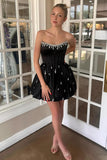 Cute A Line Satin Short Corset Yellow Homecoming Dress with Beading-Tirdress