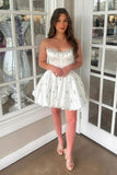 Cute A Line Satin Short Corset Yellow Homecoming Dress with Beading-Tirdress