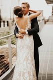 Deep V-neck Lace Wedding Dress Mermaid Bridal Gown TD0008-Tirdress