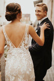 Deep V-neck Lace Wedding Dress Mermaid Bridal Gown TD0008-Tirdress