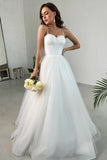 Elegant A-Line Spaghetti Straps Sweetheart Tulle Simple Wedding Dress TN363
