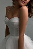 Elegant A-Line Spaghetti Straps Sweetheart Tulle Simple Wedding Dress TN363-Tirdress