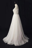 Elegant Ivory Tulle V-neck A Line Floor Length Wedding Dresses  WD177-Tirdress