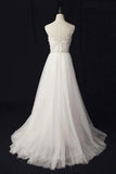 Elegant Ivory Tulle V-neck A Line Floor Length Wedding Dresses  WD177-Tirdress