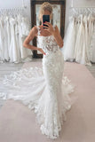 Elegant Mermaid Square Neck Lace Wedding Dress with Appliques