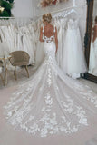 Elegant Mermaid Square Neck Lace Wedding Dress with Appliques-Tirdress