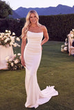 Elegant Mermaid Strapless Elastic Satin Long Wedding Dress-Tirdress