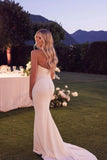 Elegant Mermaid Strapless Elastic Satin Long Wedding Dress-Tirdress