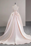 Elegant Pink Satin Ball Gown Prom Dress with Bow Back Tie Straps-Tirdress