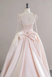 Elegant Pink Satin Ball Gown Prom Dress with Bow Back Tie Straps-Tirdress