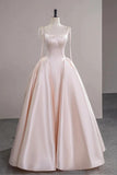 Elegant Pink Satin Ball Gown Prom Dress with Bow Back Tie Straps-Tirdress
